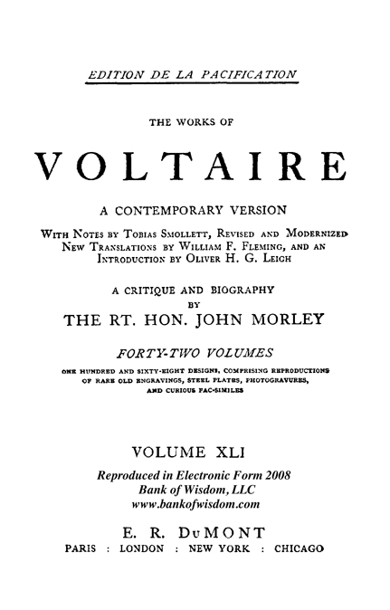 (image for) The Works of Voltaire, Vol. 41 of 42 vols. + INDEX volume 43